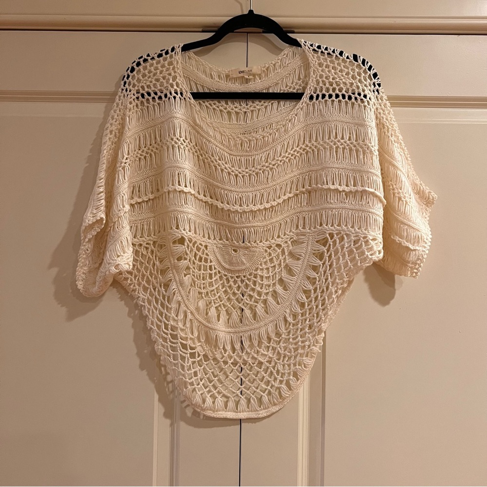 LOVE CULTURE - CREAM COLORED CROCHETED OVERLAY SHRUG